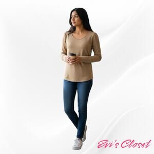 Talbots Women's Metallic Long Sleeve Gold Top Sz M